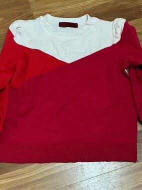 Scarlett Red, Deep Pink & White Chevron Crew Sweater